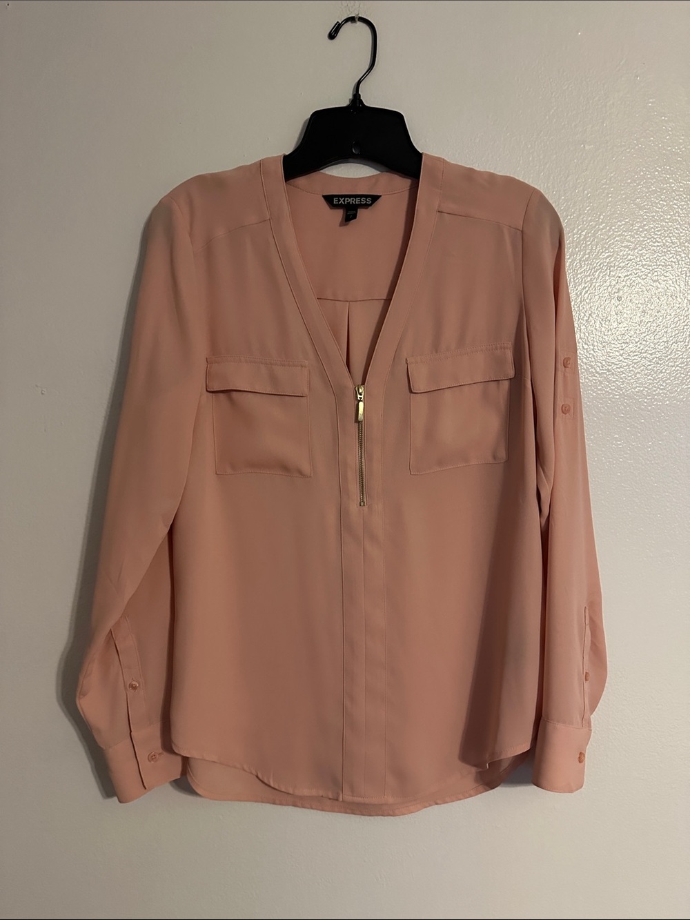 Express Women's Dusty Rose Zip-Front Blouse